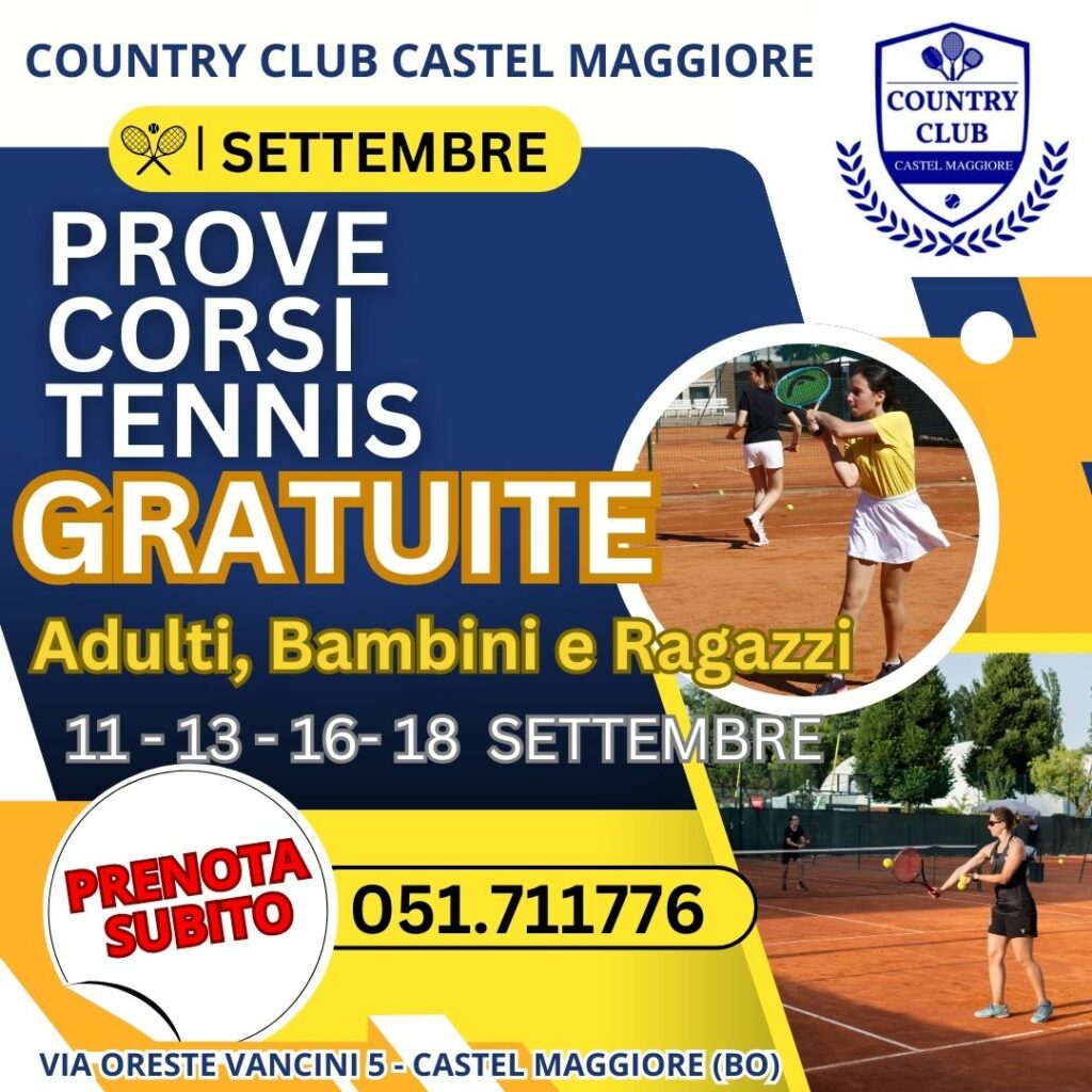 Locandina Prove gratuite Tennis - Country Club Castel Maggiore