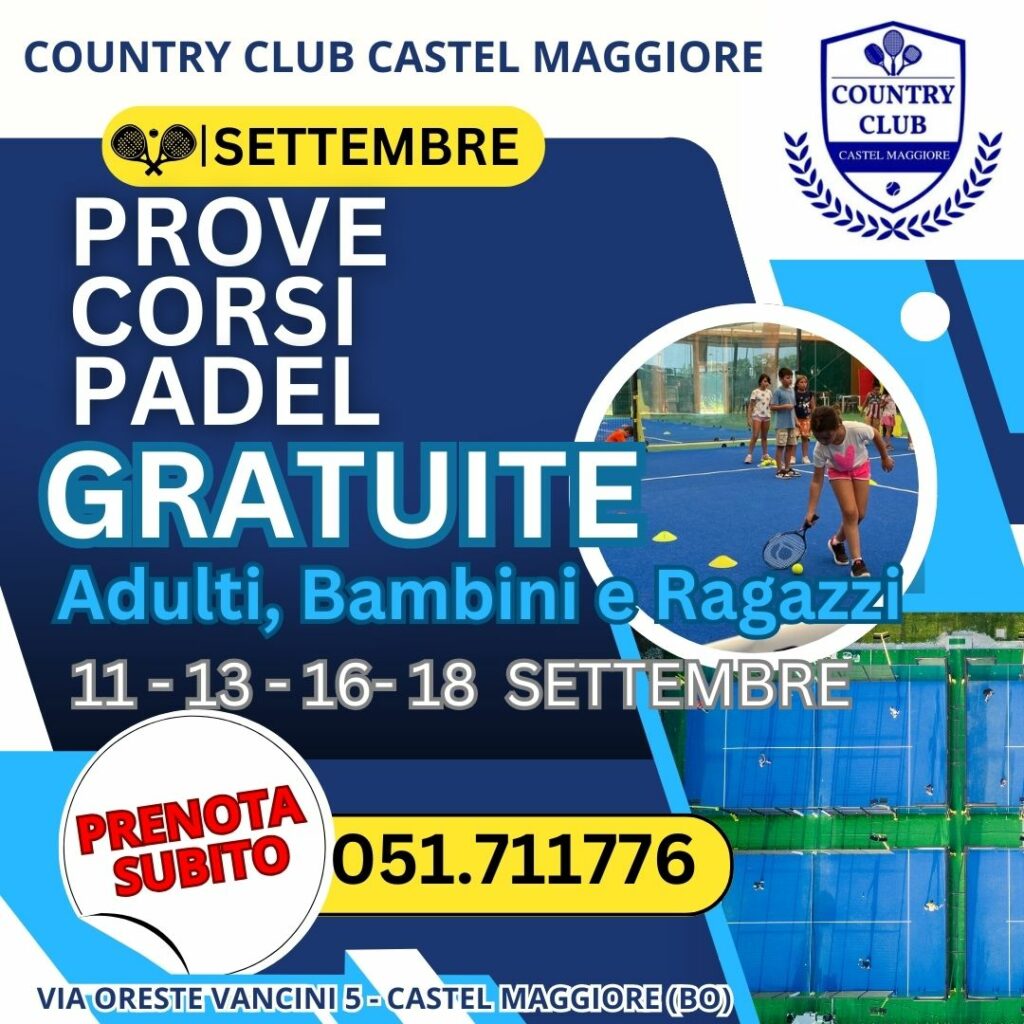 Locandina Prove gratuite Padel - Country Club Castel Maggiore