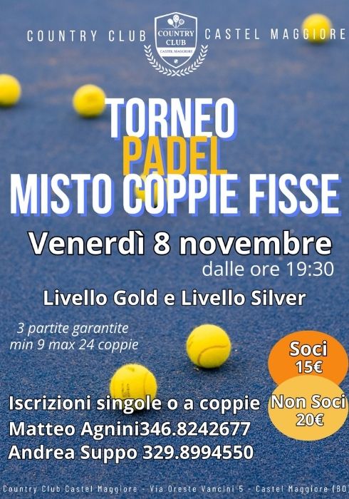 Torneo padel misto coppie fisse - Country Club Castel Maggiore