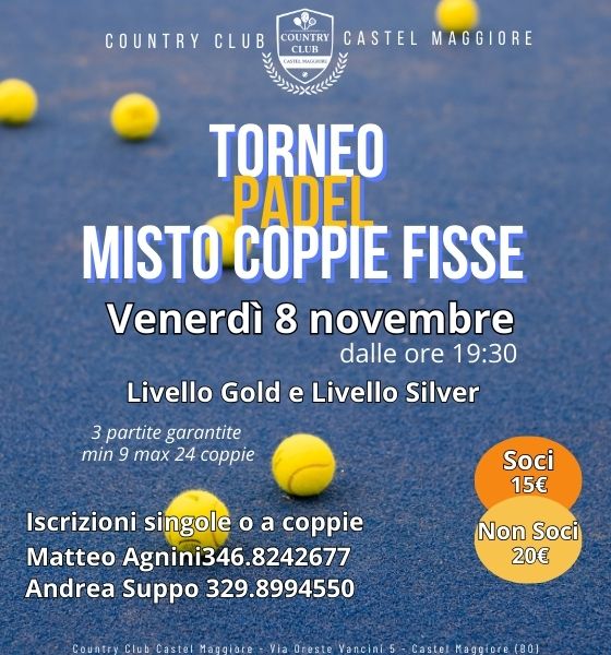 Torneo padel misto coppie fisse - Country Club Castel Maggiore